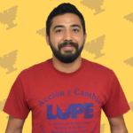 Portrait of Sergio Treviño in front of graphic background