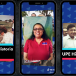 Graphic with three phones, each displaying a photograph of Juanita over the years